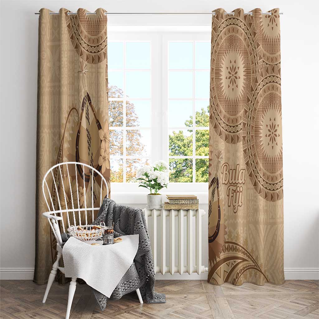 Brown Bula Fiji Window Curtain Fijian Dance Fan Tapa Cloth Pattern