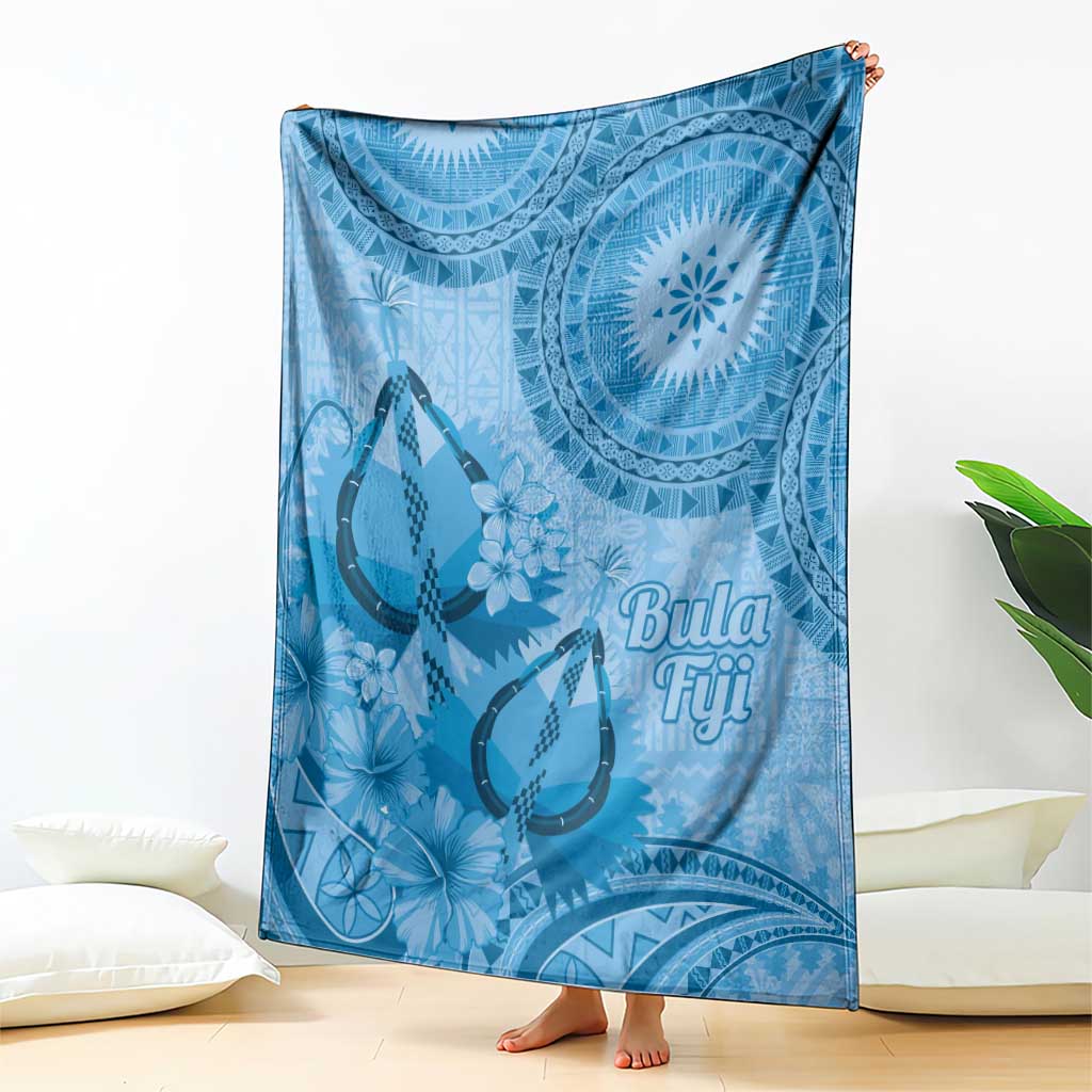 Blue Bula Fiji Blanket Fijian Dance Fan Tapa Cloth Pattern