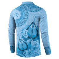 Blue Bula Fiji Button Sweatshirt Fijian Dance Fan Tapa Cloth Pattern