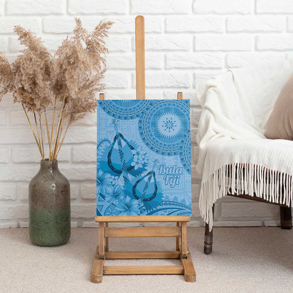 Blue Bula Fiji Canvas Wall Art Fijian Dance Fan Tapa Cloth Pattern