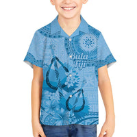 Blue Bula Fiji Family Matching Long Sleeve Bodycon Dress and Hawaiian Shirt Fijian Dance Fan Tapa Cloth Pattern LT14 Son's Shirt Blue - Polynesian Pride