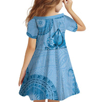 Blue Bula Fiji Family Matching Off Shoulder Maxi Dress and Hawaiian Shirt Fijian Dance Fan Tapa Cloth Pattern LT14 - Polynesian Pride