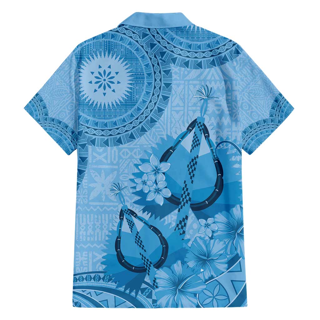Blue Bula Fiji Family Matching Short Sleeve Bodycon Dress and Hawaiian Shirt Fijian Dance Fan Tapa Cloth Pattern LT14 - Polynesian Pride