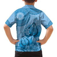 Blue Bula Fiji Family Matching Summer Maxi Dress and Hawaiian Shirt Fijian Dance Fan Tapa Cloth Pattern LT14 - Polynesian Pride