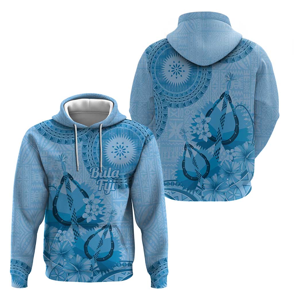 Blue Bula Fiji Hoodie Fijian Dance Fan Tapa Cloth Pattern