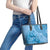 Blue Bula Fiji Leather Tote Bag Fijian Dance Fan Tapa Cloth Pattern