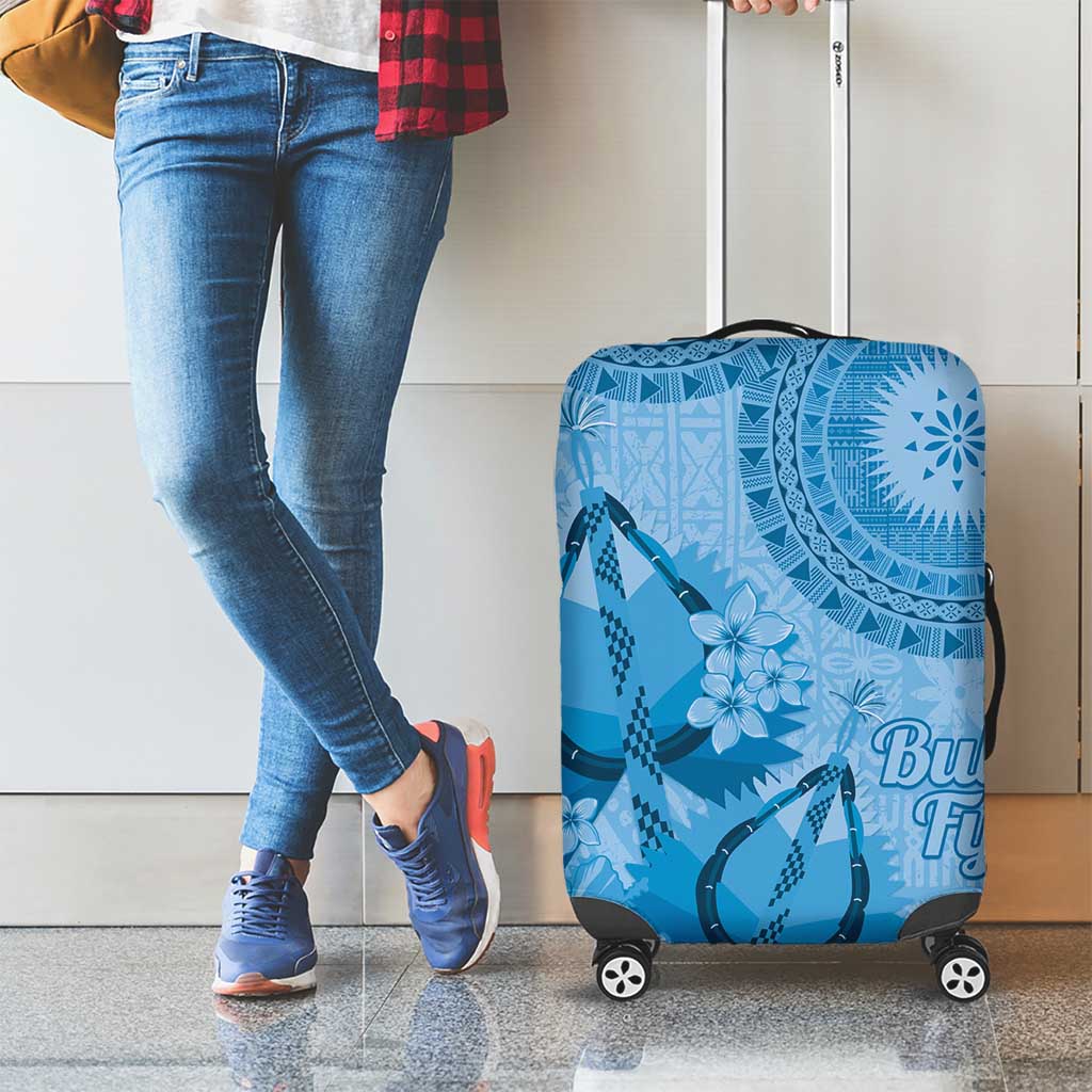 Blue Bula Fiji Luggage Cover Fijian Dance Fan Tapa Cloth Pattern