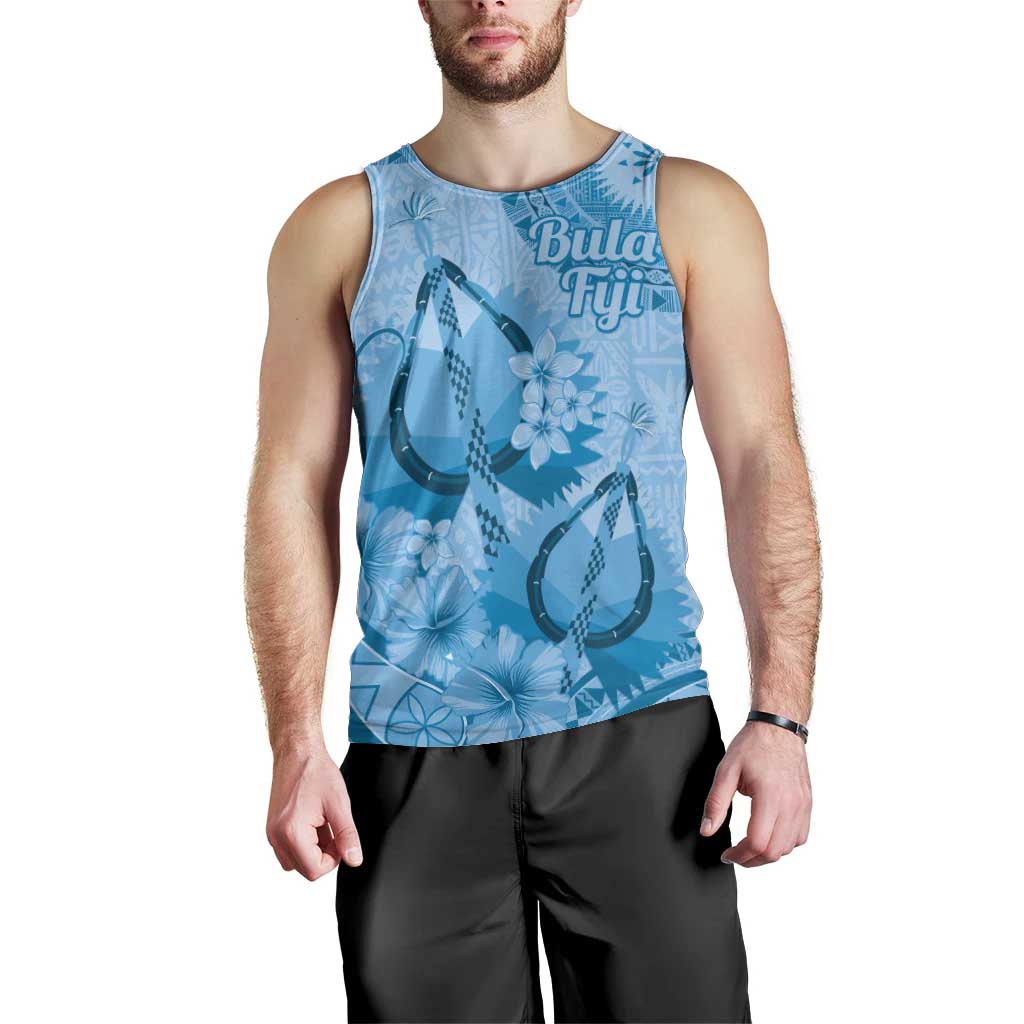 Blue Bula Fiji Men Tank Top Fijian Dance Fan Tapa Cloth Pattern