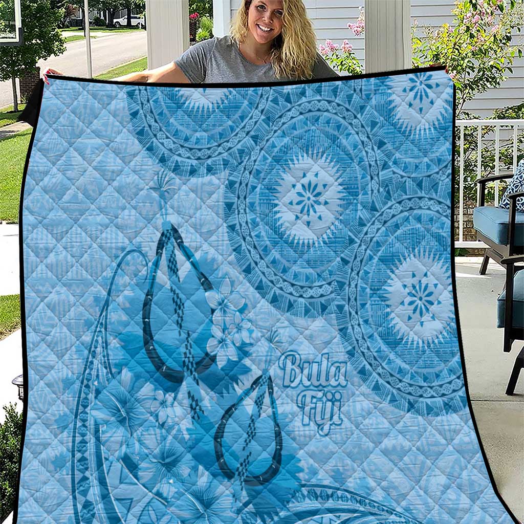 Blue Bula Fiji Quilt Fijian Dance Fan Tapa Cloth Pattern