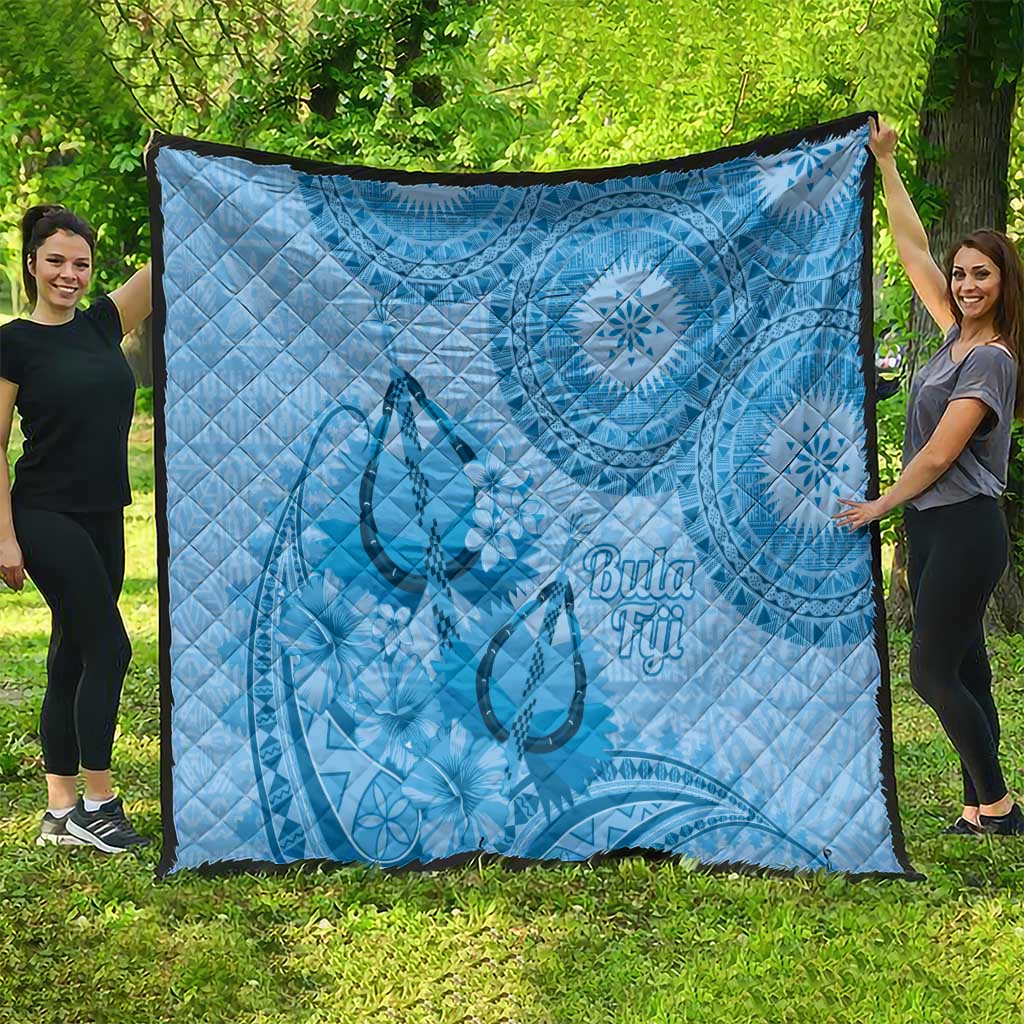 Blue Bula Fiji Quilt Fijian Dance Fan Tapa Cloth Pattern