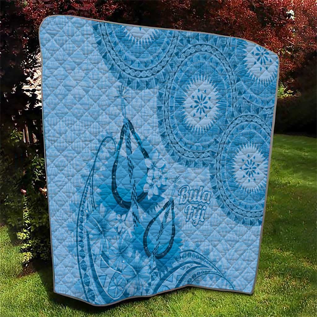 Blue Bula Fiji Quilt Fijian Dance Fan Tapa Cloth Pattern