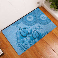 Blue Bula Fiji Rubber Doormat Fijian Dance Fan Tapa Cloth Pattern