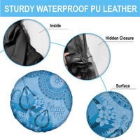 Blue Bula Fiji Spare Tire Cover Fijian Dance Fan Tapa Cloth Pattern
