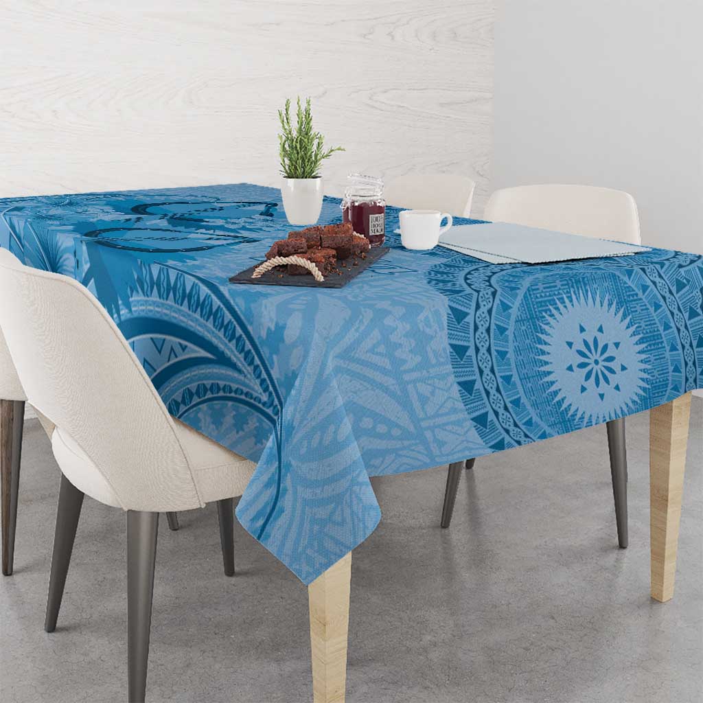 Blue Bula Fiji Tablecloth Fijian Dance Fan Tapa Cloth Pattern