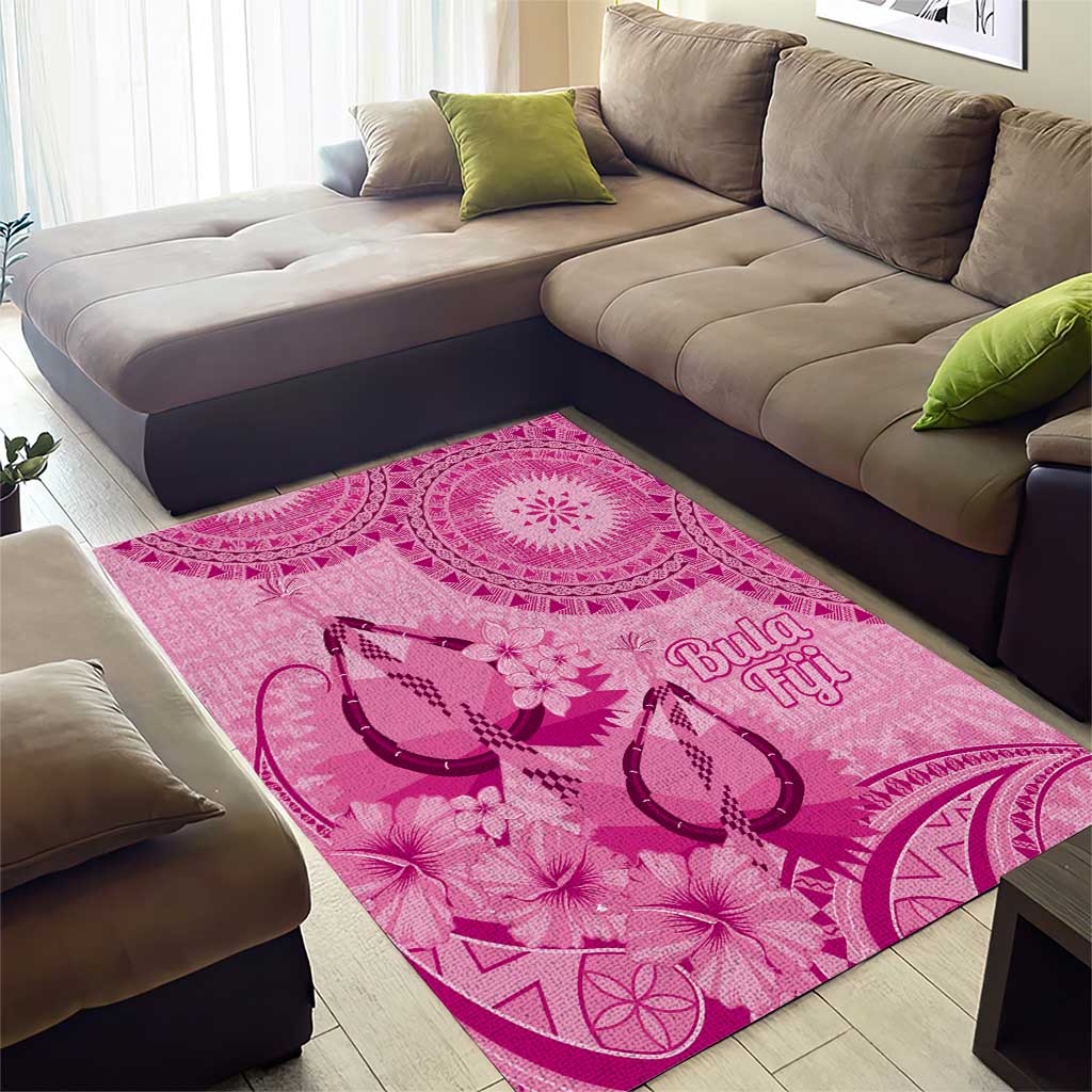 Pink Bula Fiji Area Rug Fijian Dance Fan Tapa Cloth Pattern