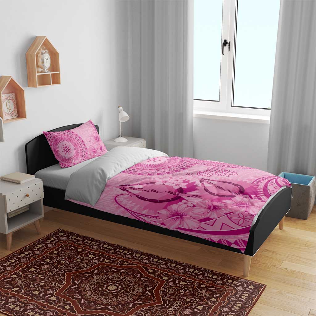 Pink Bula Fiji Bedding Set Fijian Dance Fan Tapa Cloth Pattern