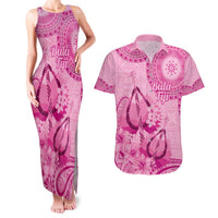 Pink Bula Fiji Couples Matching Tank Maxi Dress and Hawaiian Shirt Fijian Dance Fan Tapa Cloth Pattern LT14 Pink - Polynesian Pride