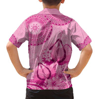 Pink Bula Fiji Family Matching Long Sleeve Bodycon Dress and Hawaiian Shirt Fijian Dance Fan Tapa Cloth Pattern LT14 - Polynesian Pride