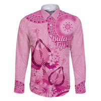Pink Bula Fiji Family Matching Long Sleeve Bodycon Dress and Hawaiian Shirt Fijian Dance Fan Tapa Cloth Pattern LT14 Dad's Shirt - Long Sleeve Pink - Polynesian Pride