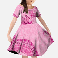 Pink Bula Fiji Family Matching Mermaid Dress and Hawaiian Shirt Fijian Dance Fan Tapa Cloth Pattern LT14 Daughter's Dress Pink - Polynesian Pride