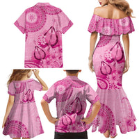 Pink Bula Fiji Family Matching Mermaid Dress and Hawaiian Shirt Fijian Dance Fan Tapa Cloth Pattern LT14 - Polynesian Pride