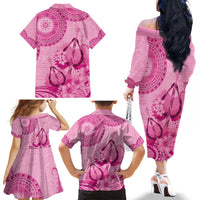 Pink Bula Fiji Family Matching Off The Shoulder Long Sleeve Dress and Hawaiian Shirt Fijian Dance Fan Tapa Cloth Pattern LT14 - Polynesian Pride