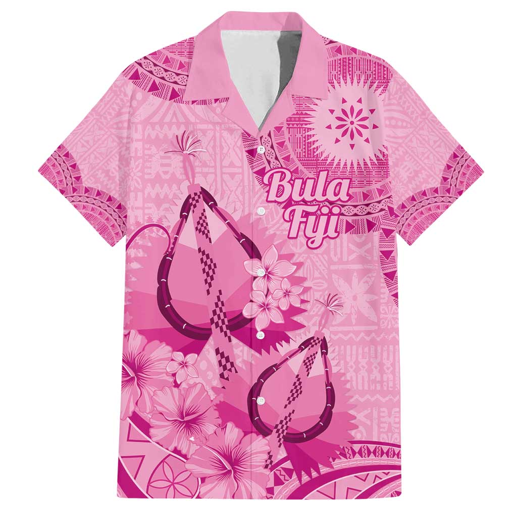 Pink Bula Fiji Family Matching Off Shoulder Maxi Dress and Hawaiian Shirt Fijian Dance Fan Tapa Cloth Pattern LT14 Dad's Shirt - Short Sleeve Pink - Polynesian Pride