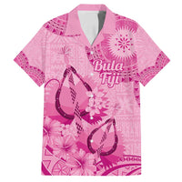 Pink Bula Fiji Family Matching Off Shoulder Maxi Dress and Hawaiian Shirt Fijian Dance Fan Tapa Cloth Pattern LT14 Dad's Shirt - Short Sleeve Pink - Polynesian Pride