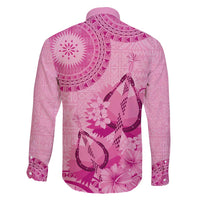 Pink Bula Fiji Family Matching Off Shoulder Maxi Dress and Hawaiian Shirt Fijian Dance Fan Tapa Cloth Pattern LT14 - Polynesian Pride