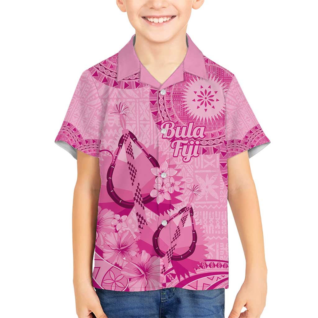 Pink Bula Fiji Family Matching Puletasi and Hawaiian Shirt Fijian Dance Fan Tapa Cloth Pattern