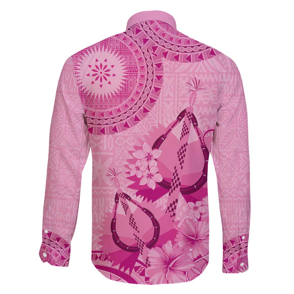 Pink Bula Fiji Family Matching Tank Maxi Dress and Hawaiian Shirt Fijian Dance Fan Tapa Cloth Pattern LT14 - Polynesian Pride