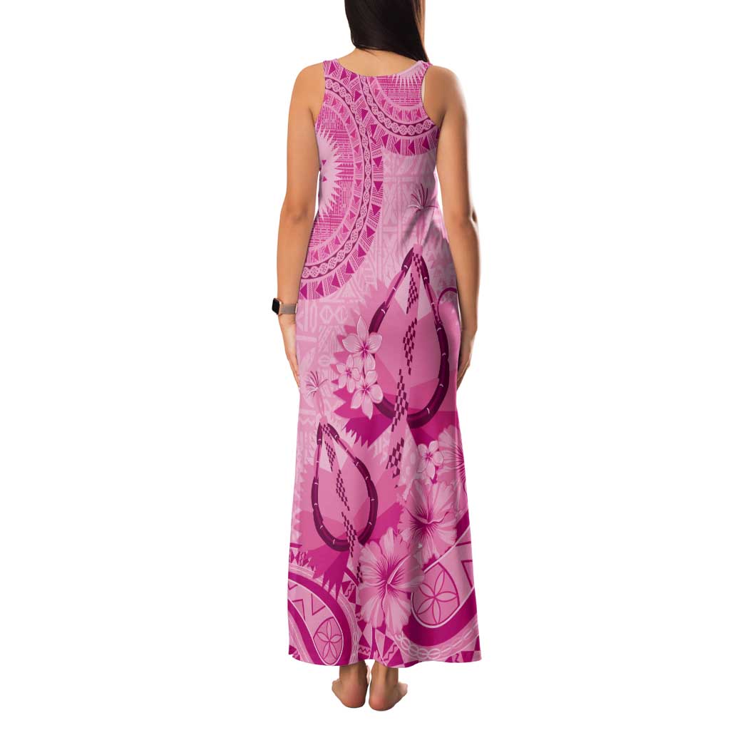 Pink Bula Fiji Family Matching Tank Maxi Dress and Hawaiian Shirt Fijian Dance Fan Tapa Cloth Pattern LT14 - Polynesian Pride