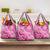 Pink Bula Fiji Grocery Bag Fijian Dance Fan Tapa Cloth Pattern