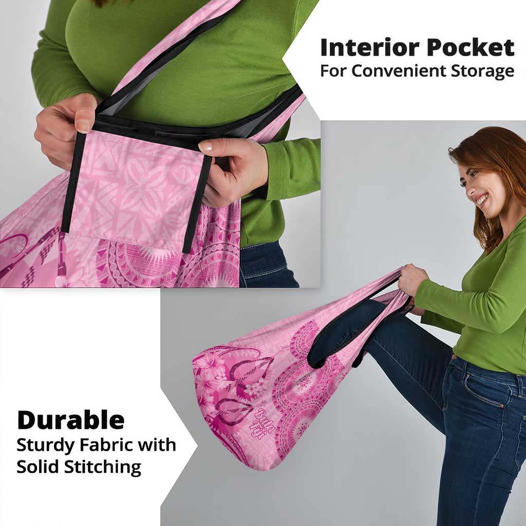 Pink Bula Fiji Grocery Bag Fijian Dance Fan Tapa Cloth Pattern