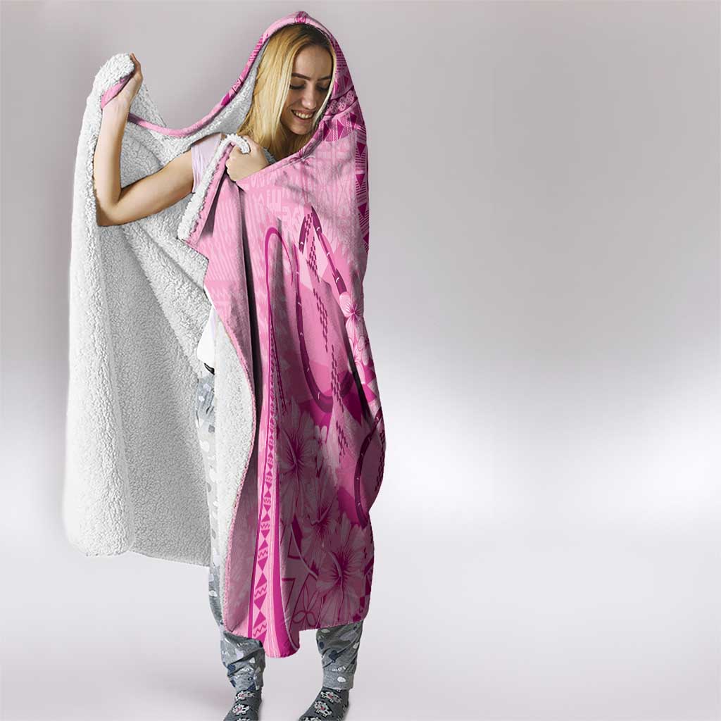 Pink Bula Fiji Hooded Blanket Fijian Dance Fan Tapa Cloth Pattern
