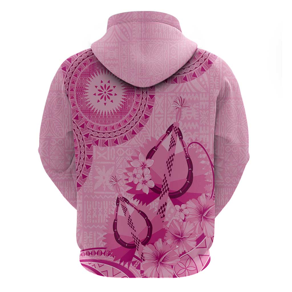 Pink Bula Fiji Hoodie Fijian Dance Fan Tapa Cloth Pattern