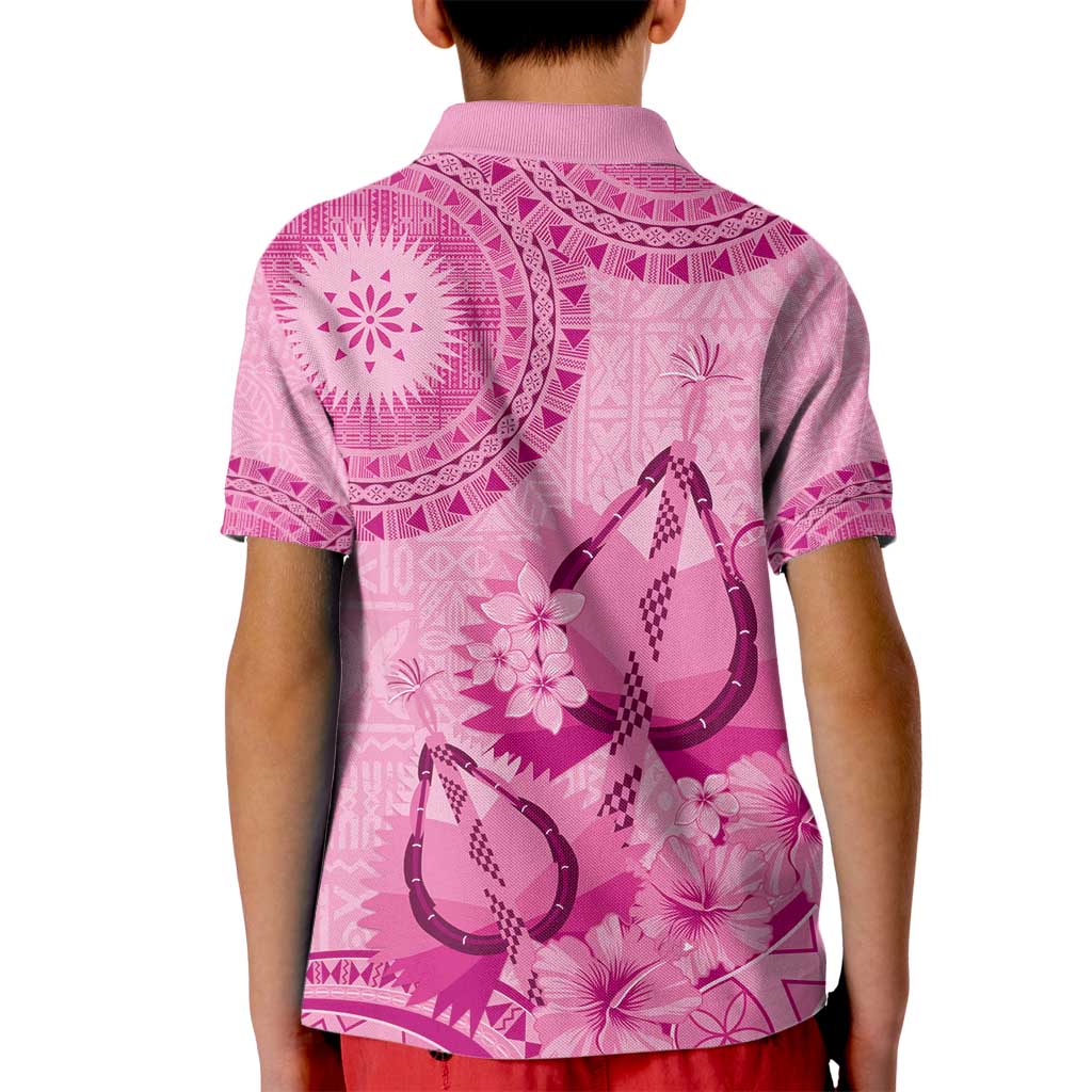 Pink Bula Fiji Kid Polo Shirt Fijian Dance Fan Tapa Cloth Pattern