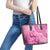 Pink Bula Fiji Leather Tote Bag Fijian Dance Fan Tapa Cloth Pattern