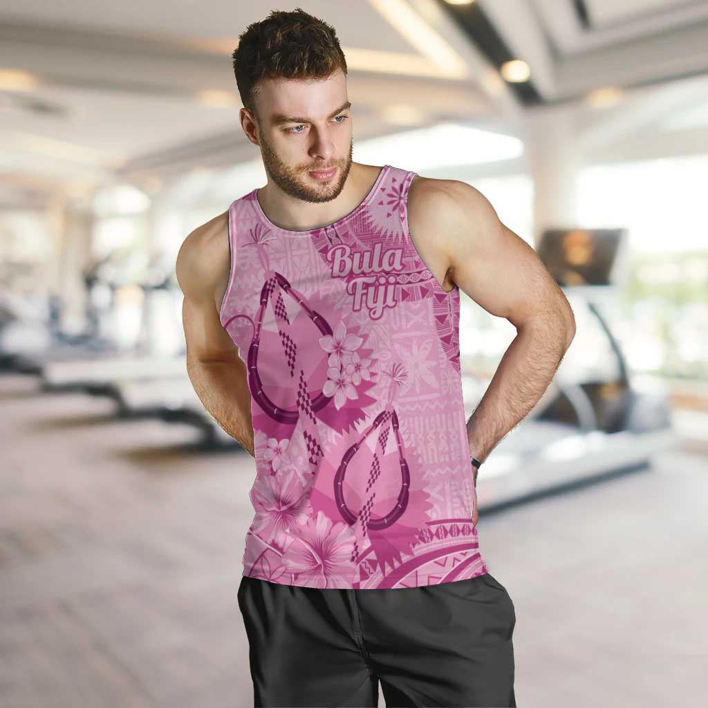 Pink Bula Fiji Men Tank Top Fijian Dance Fan Tapa Cloth Pattern LT14 Pink - Polynesian Pride
