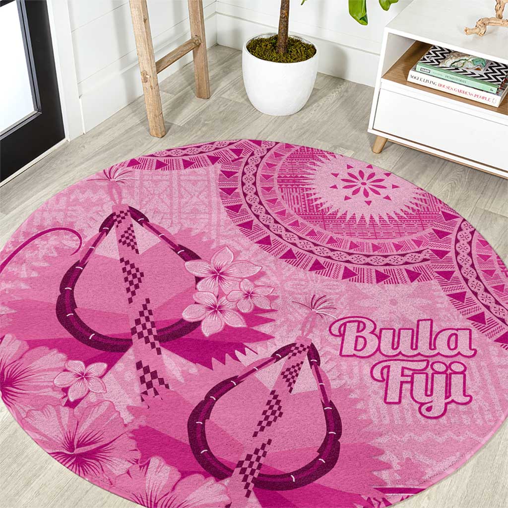 Pink Bula Fiji Round Carpet Fijian Dance Fan Tapa Cloth Pattern