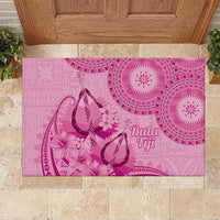 Pink Bula Fiji Rubber Doormat Fijian Dance Fan Tapa Cloth Pattern