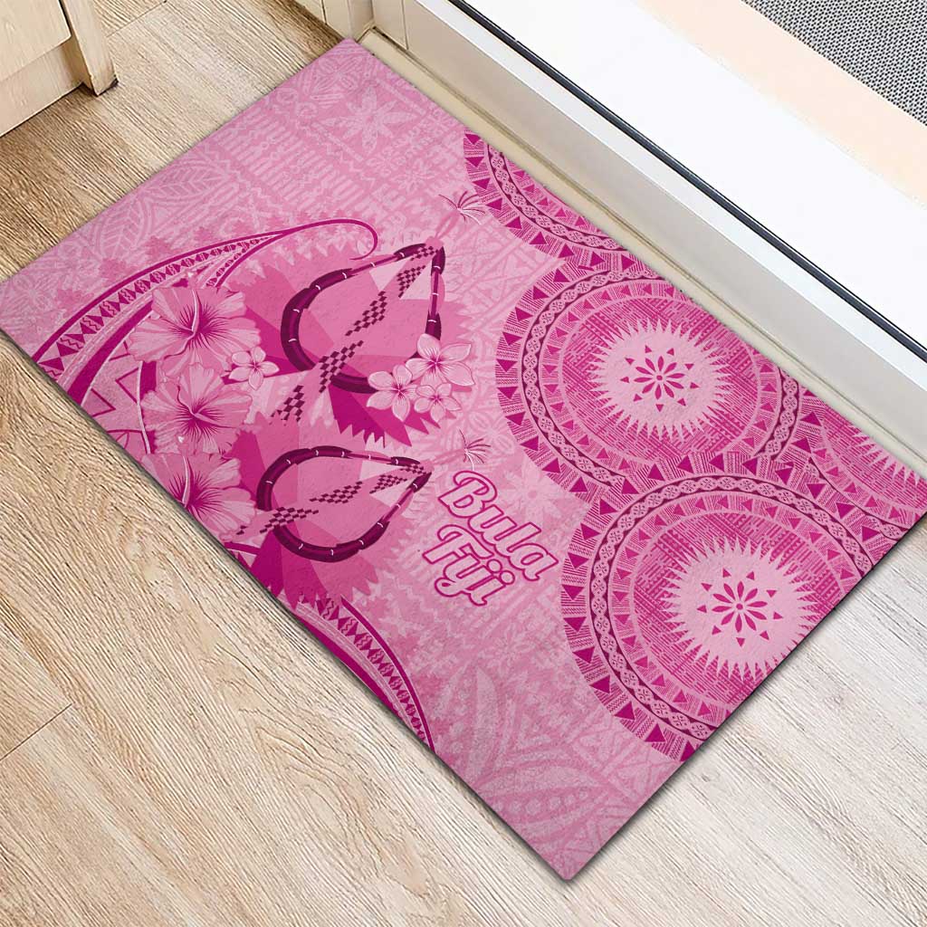 Pink Bula Fiji Rubber Doormat Fijian Dance Fan Tapa Cloth Pattern