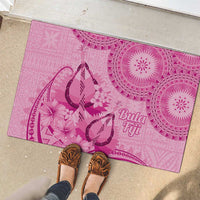Pink Bula Fiji Rubber Doormat Fijian Dance Fan Tapa Cloth Pattern
