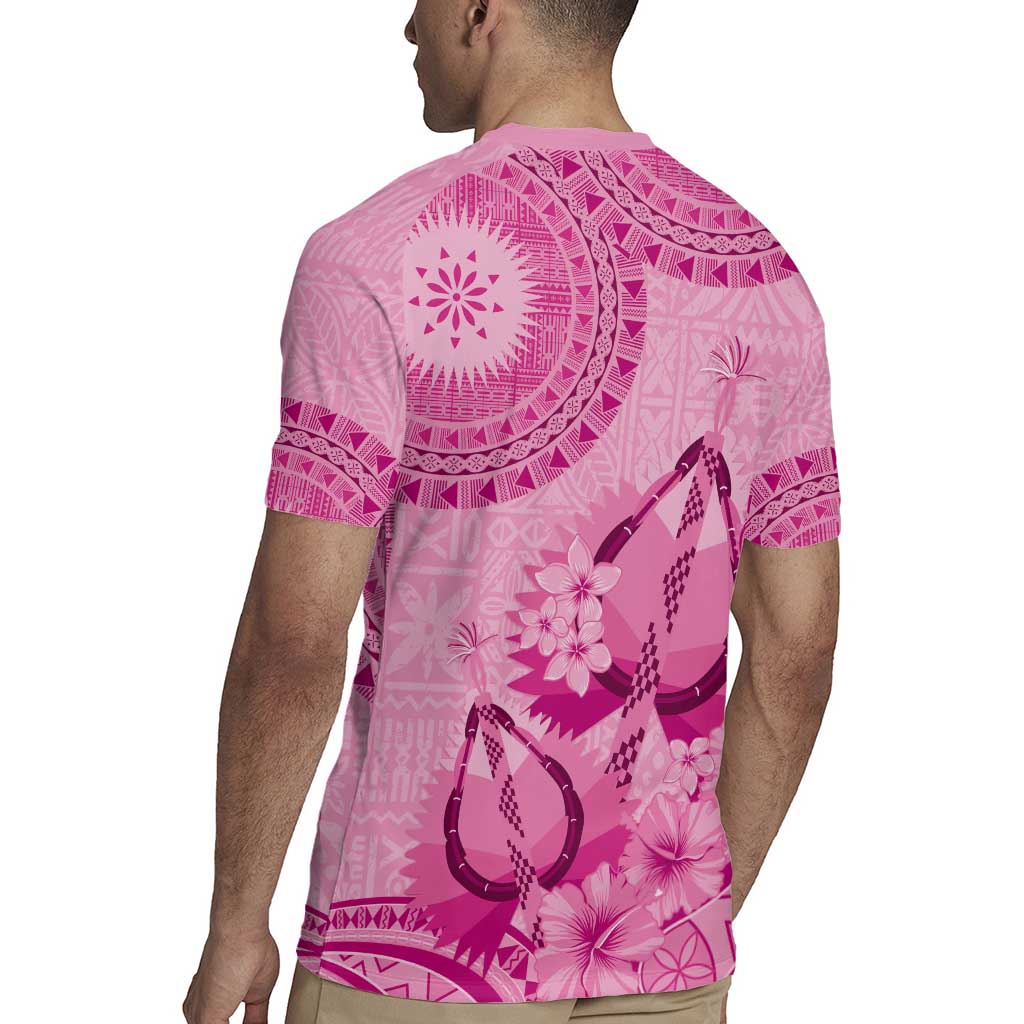 Pink Bula Fiji Rugby Jersey Fijian Dance Fan Tapa Cloth Pattern