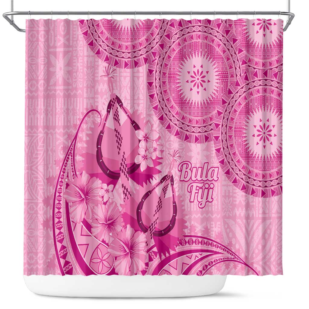 Pink Bula Fiji Shower Curtain Fijian Dance Fan Tapa Cloth Pattern