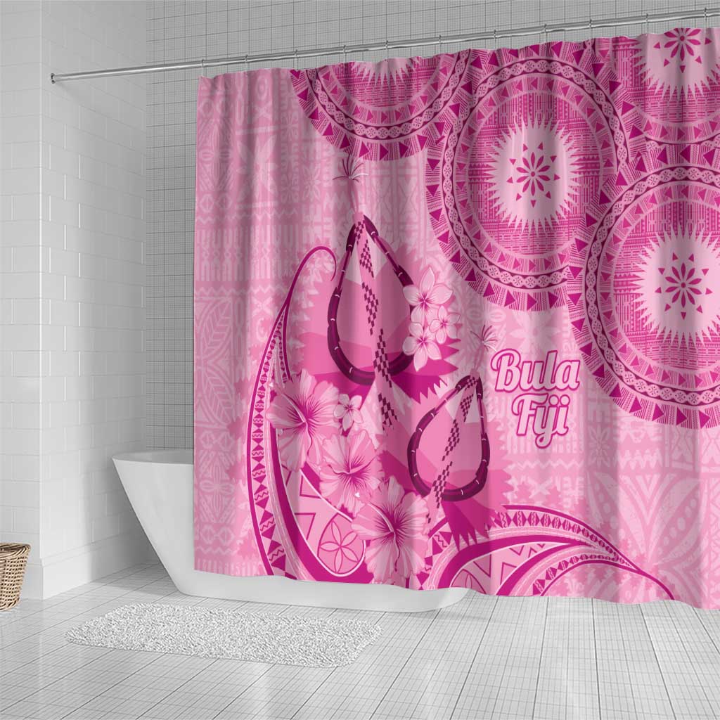 Pink Bula Fiji Shower Curtain Fijian Dance Fan Tapa Cloth Pattern LT14 - Polynesian Pride