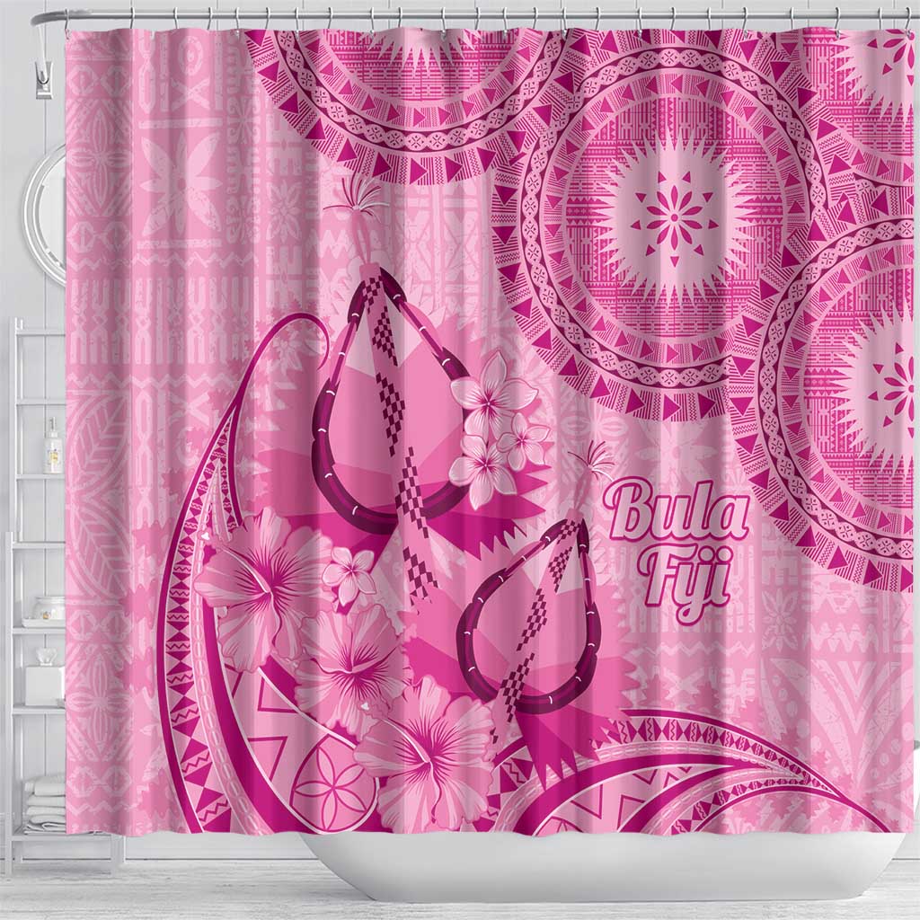 Pink Bula Fiji Shower Curtain Fijian Dance Fan Tapa Cloth Pattern LT14 - Polynesian Pride