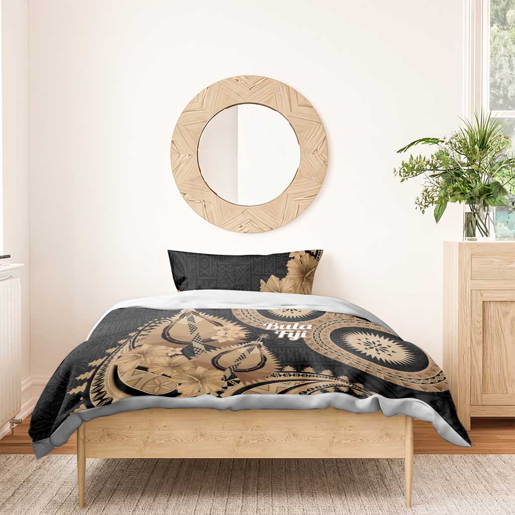 Black Bula Fiji Bedding Set Fijian Dance Fan Tapa Cloth Pattern