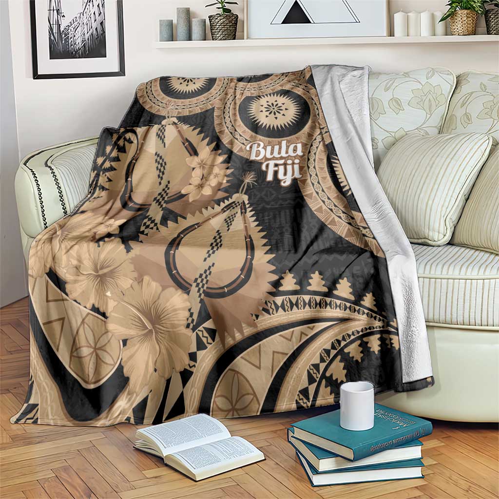 Black Bula Fiji Blanket Fijian Dance Fan Tapa Cloth Pattern