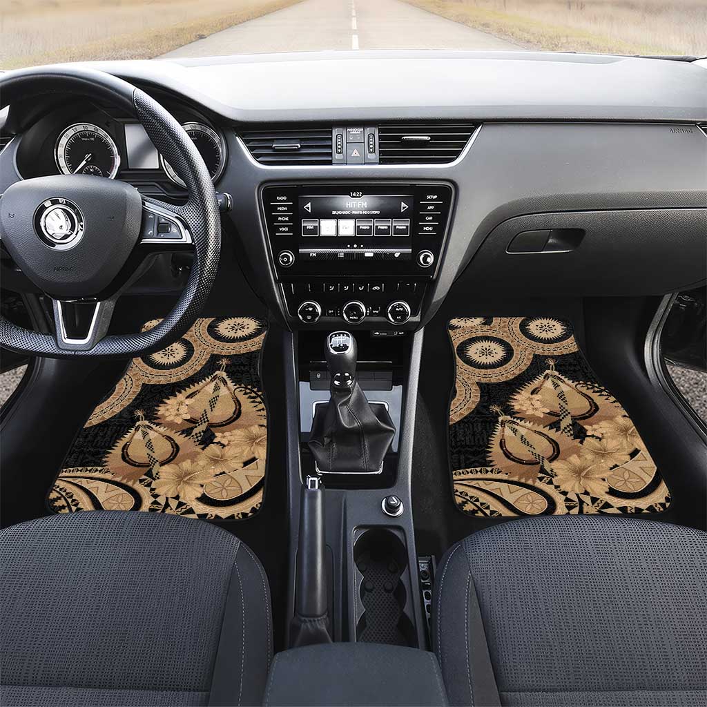 Black Bula Fiji Car Mats Fijian Dance Fan Tapa Cloth Pattern